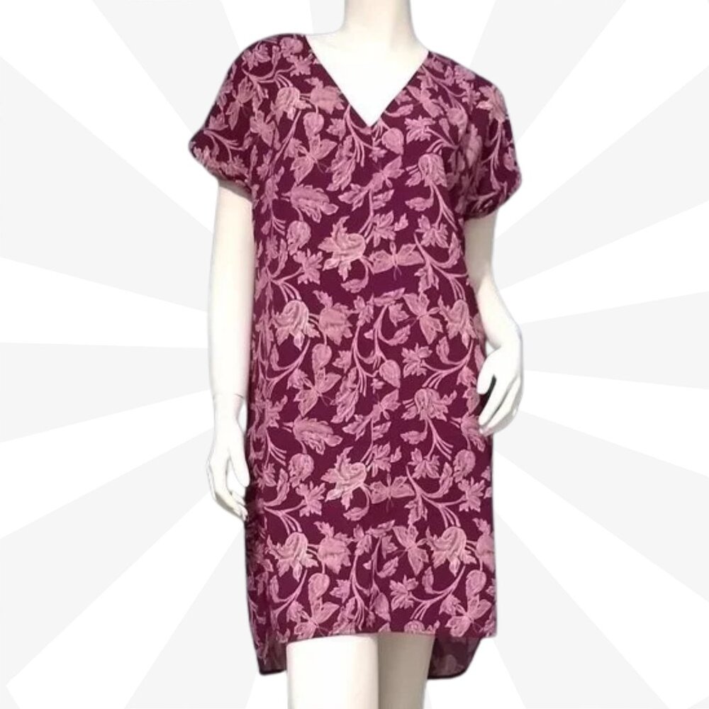 A.n.d Eawy Shift Floral Dress Size S V Neck Knee Length Pullover Asymmetrical